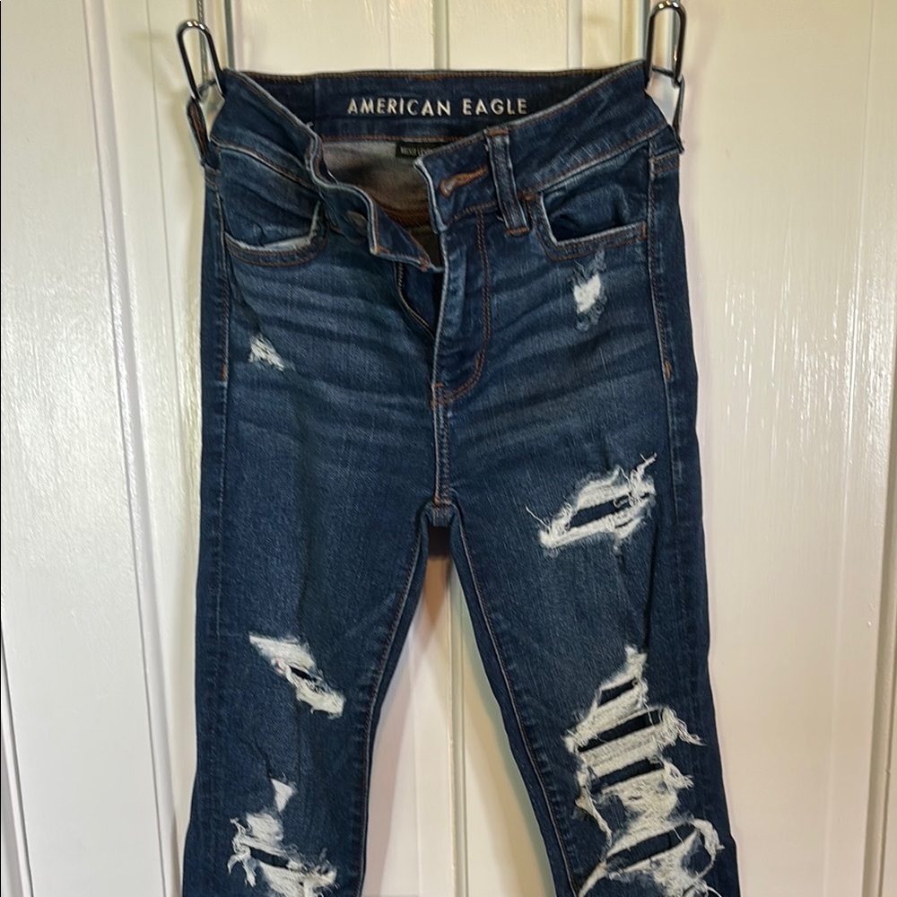 American Eagle Outfitters Blue Skinny Jeans Distressed